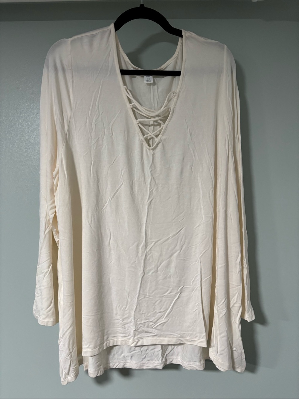 Old Navy Cream Lace-Up V-Neck Long Sleeve Top
